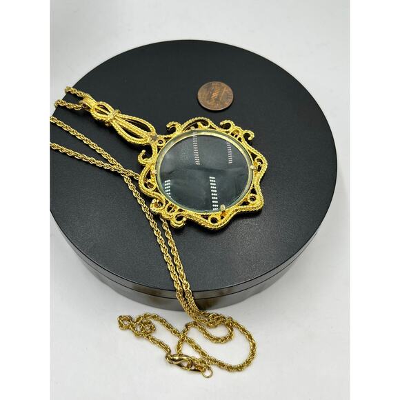 Working Loupe Ornate Magnifying Glass Rope Chain Long Pendant Necklace - Picture 9 of 14